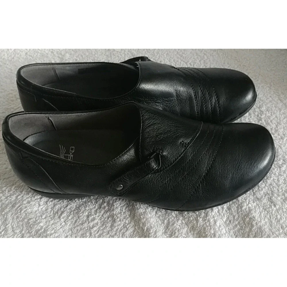 Dansko Black Leather Slip On Pleated Comfort Loafers 5500020200 Size 37